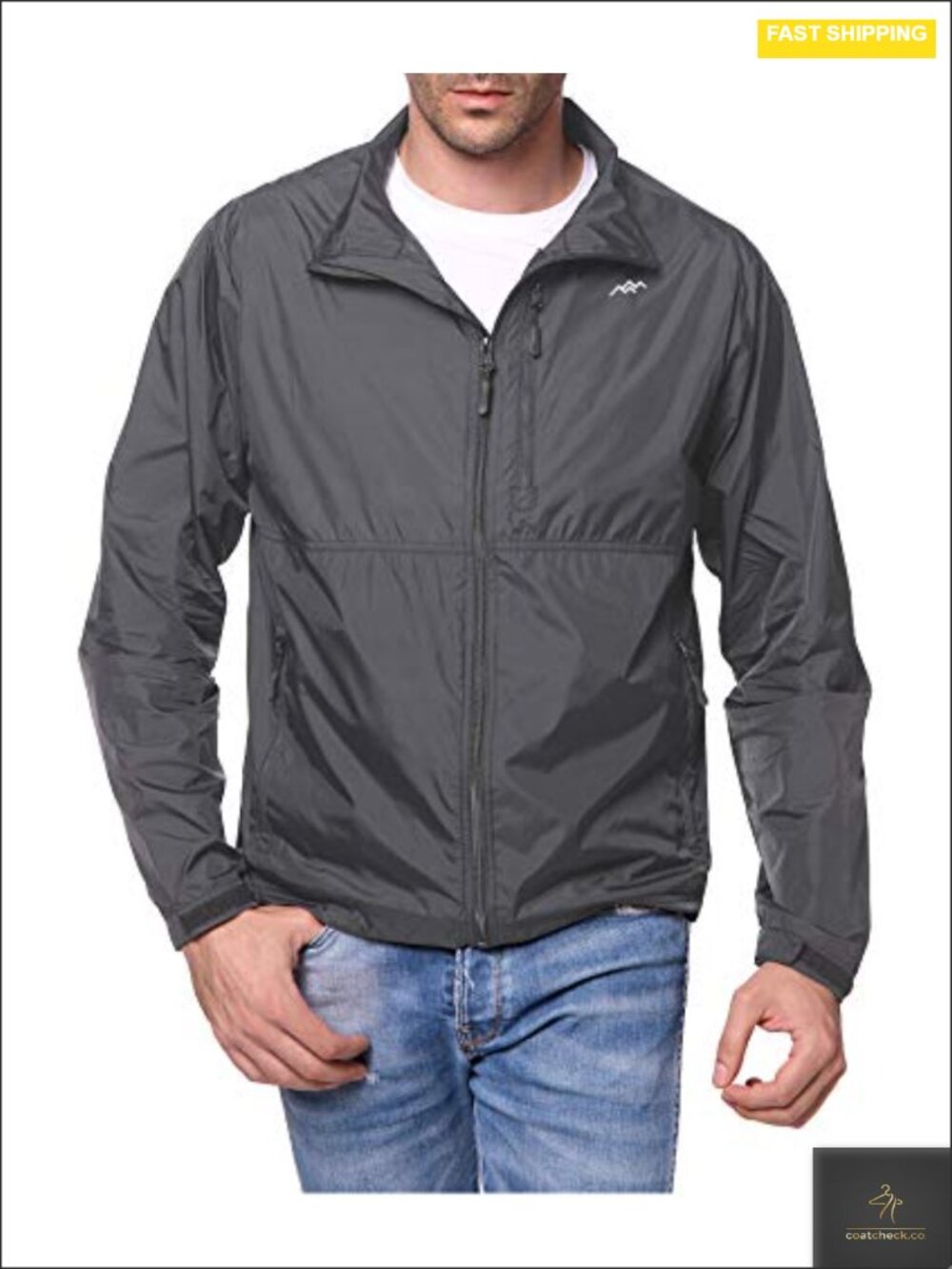 Men's Lightweight Windbreaker Jacket Packable 100% Nylon Zippered Pockets